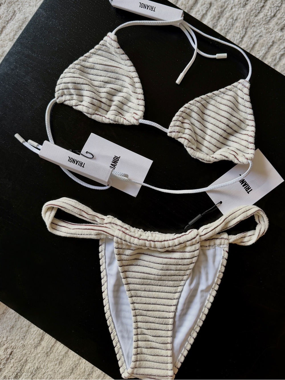 TRIANGL Bikini - White & Black Striped Set